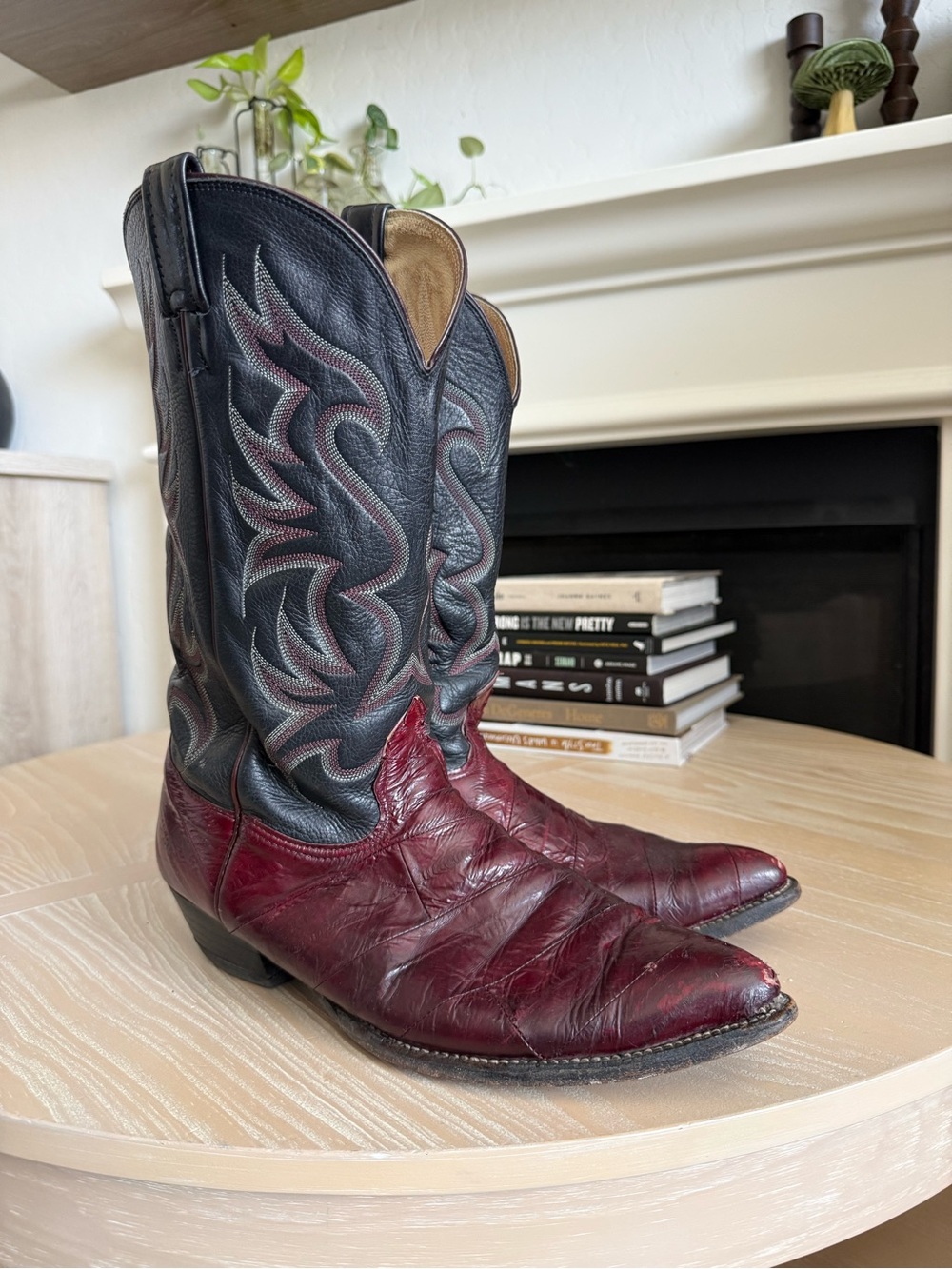 Nocona|Men's Western leather cowboy boots Black & Burgundy,textured•••size 11.5 - Picture 3 of 16